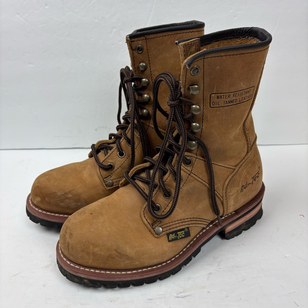AdTec Tan Brown Leather Women’s Lace-up Work Boots 9” Logger Rugged Size 7.5
